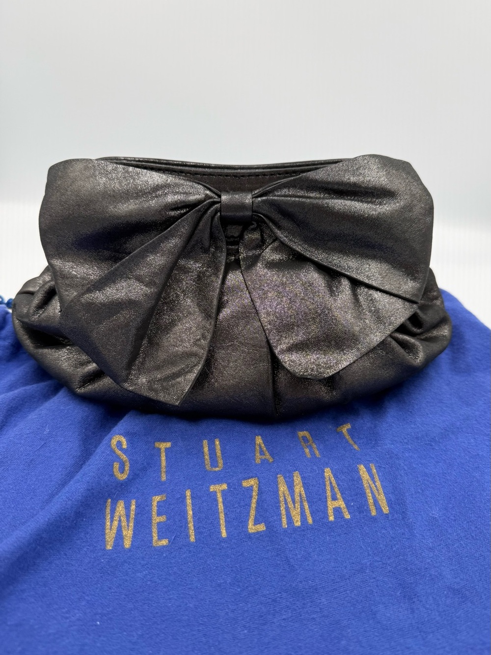 Stuart Weitzman Metallic Black Bow Clutch